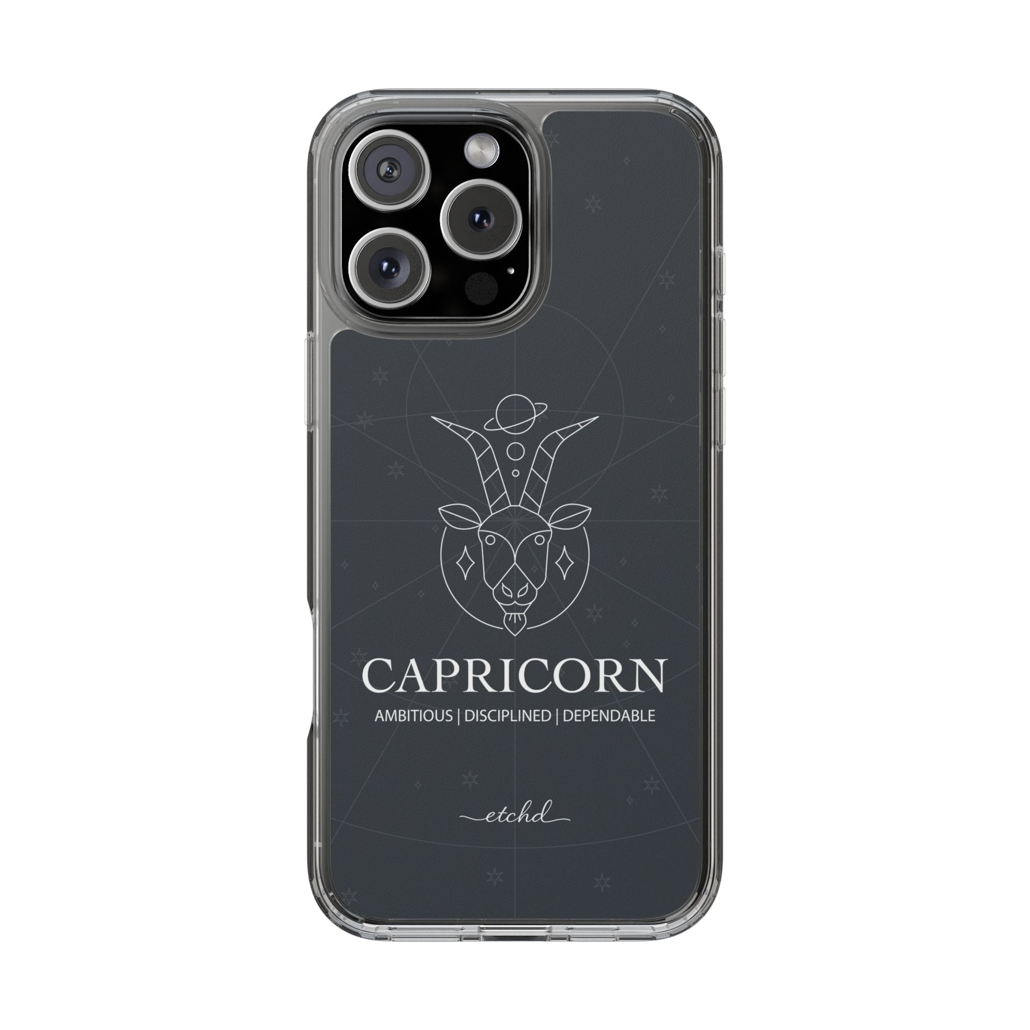Capricorn Clear Phone Case by etchd