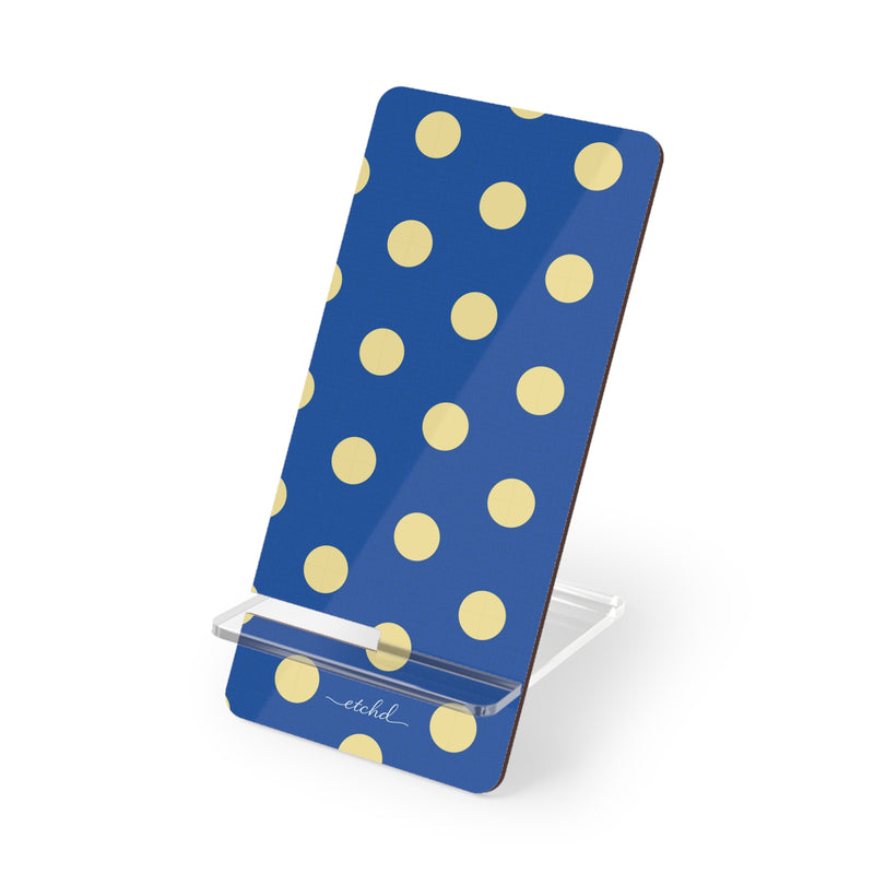 Butter And Cobalt Polka Dot Phone Stand by etchd