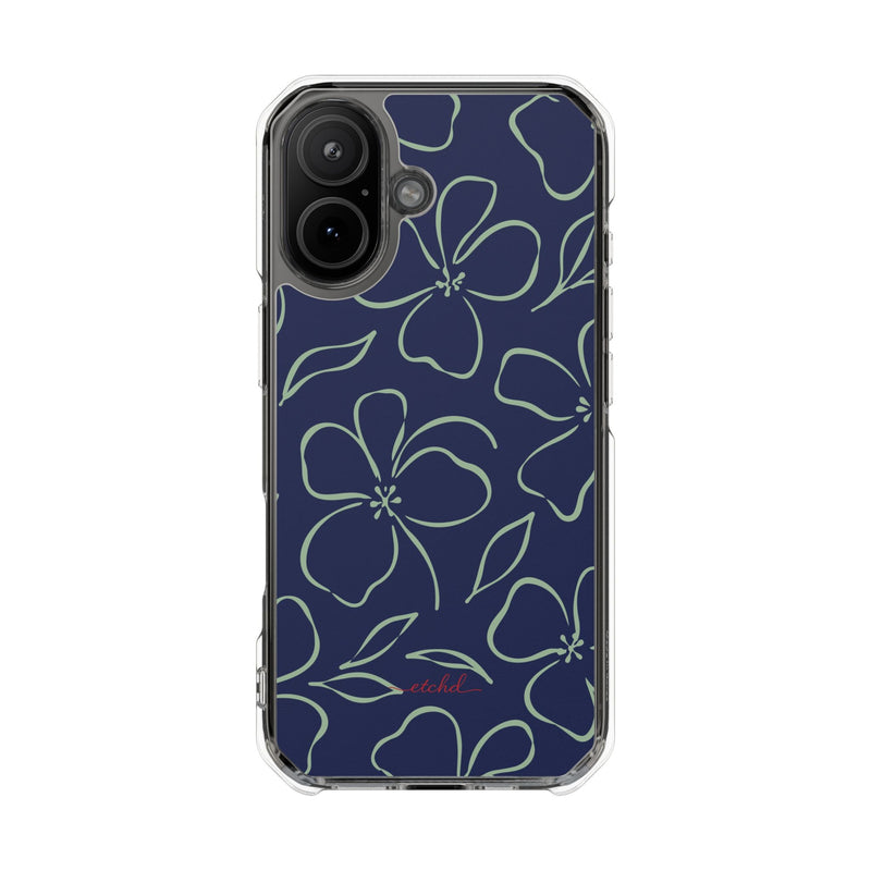 Navy & Sage Floral Clear Magnetic Phone Case by etchd, view 13