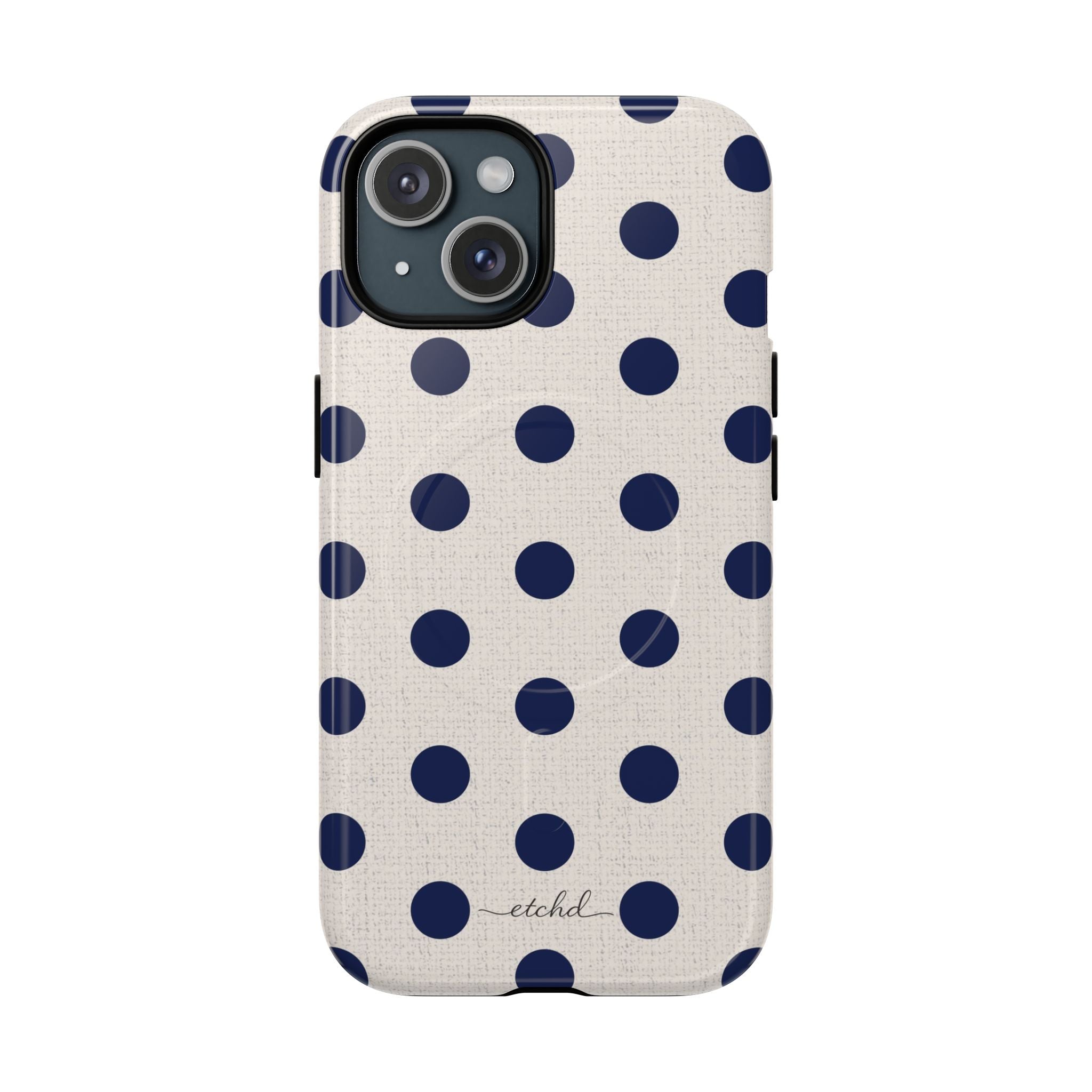 Navy & Cream Polka Dot Magnetic Phone Case by etchd, view 2