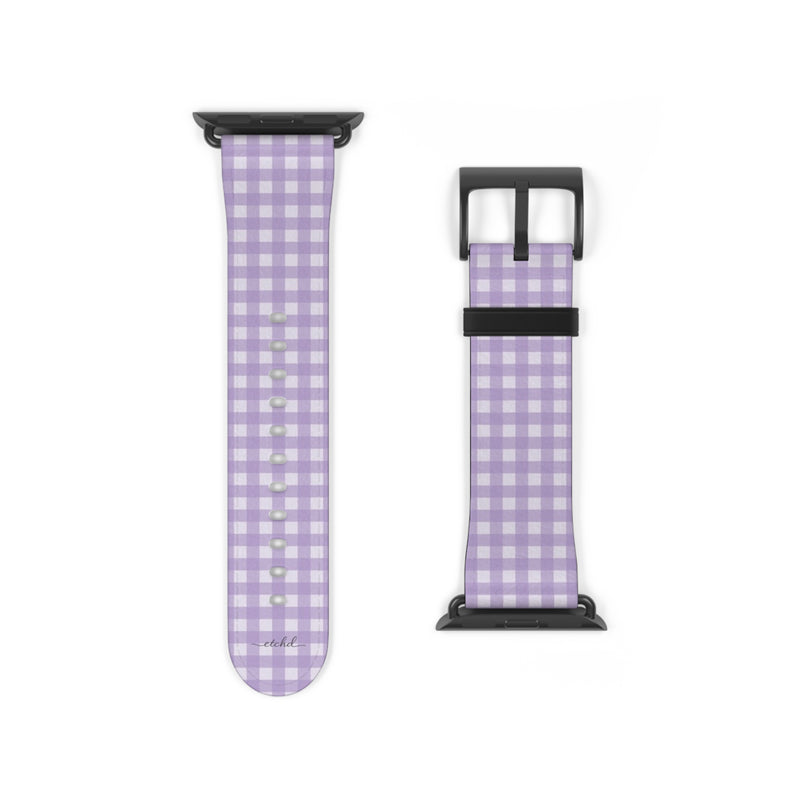 Lilac & Cream Gingham Smartwatch Strap by etchd, view 9