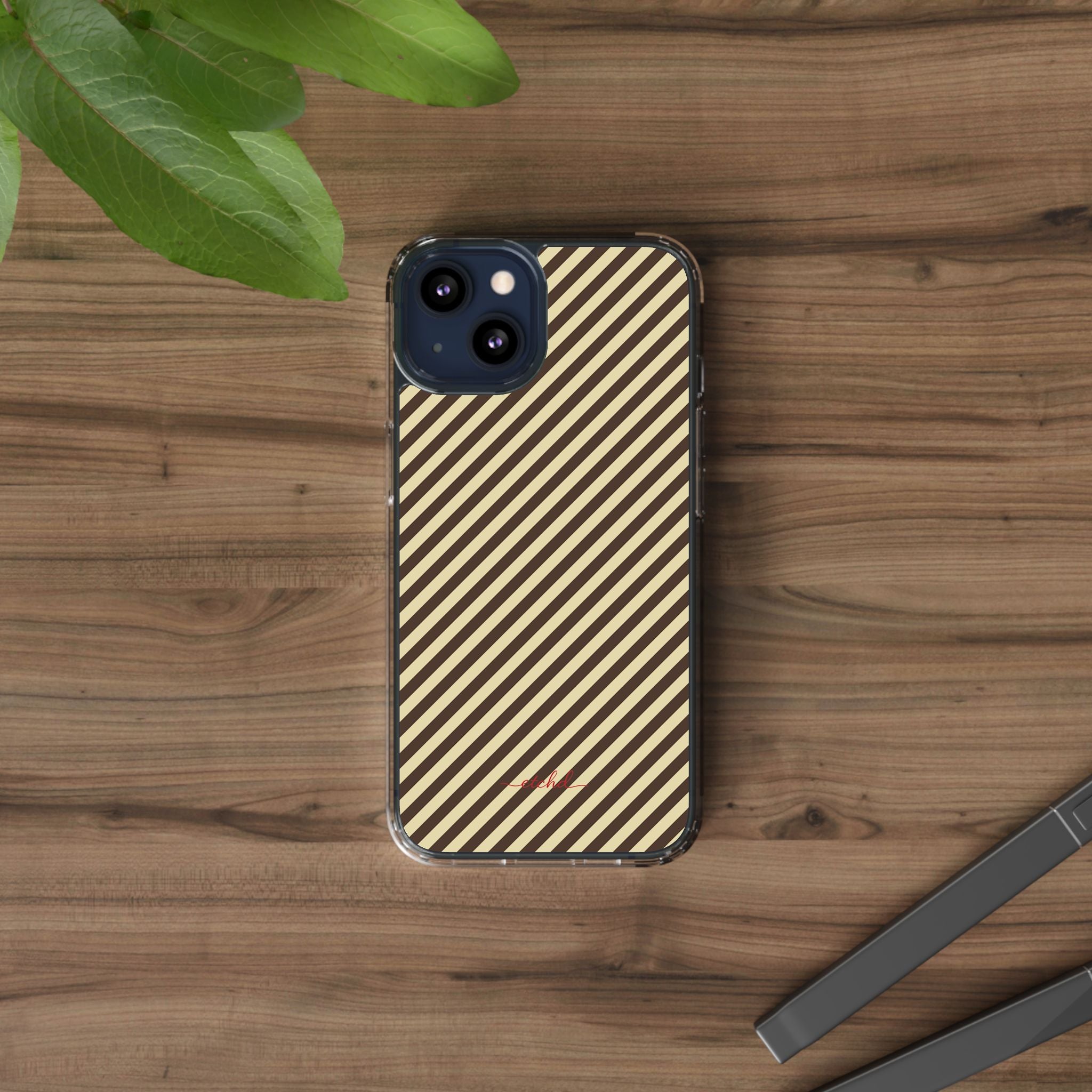 Butter & Brown Striped Diagonal Clear Phone Case by etchd, view 2