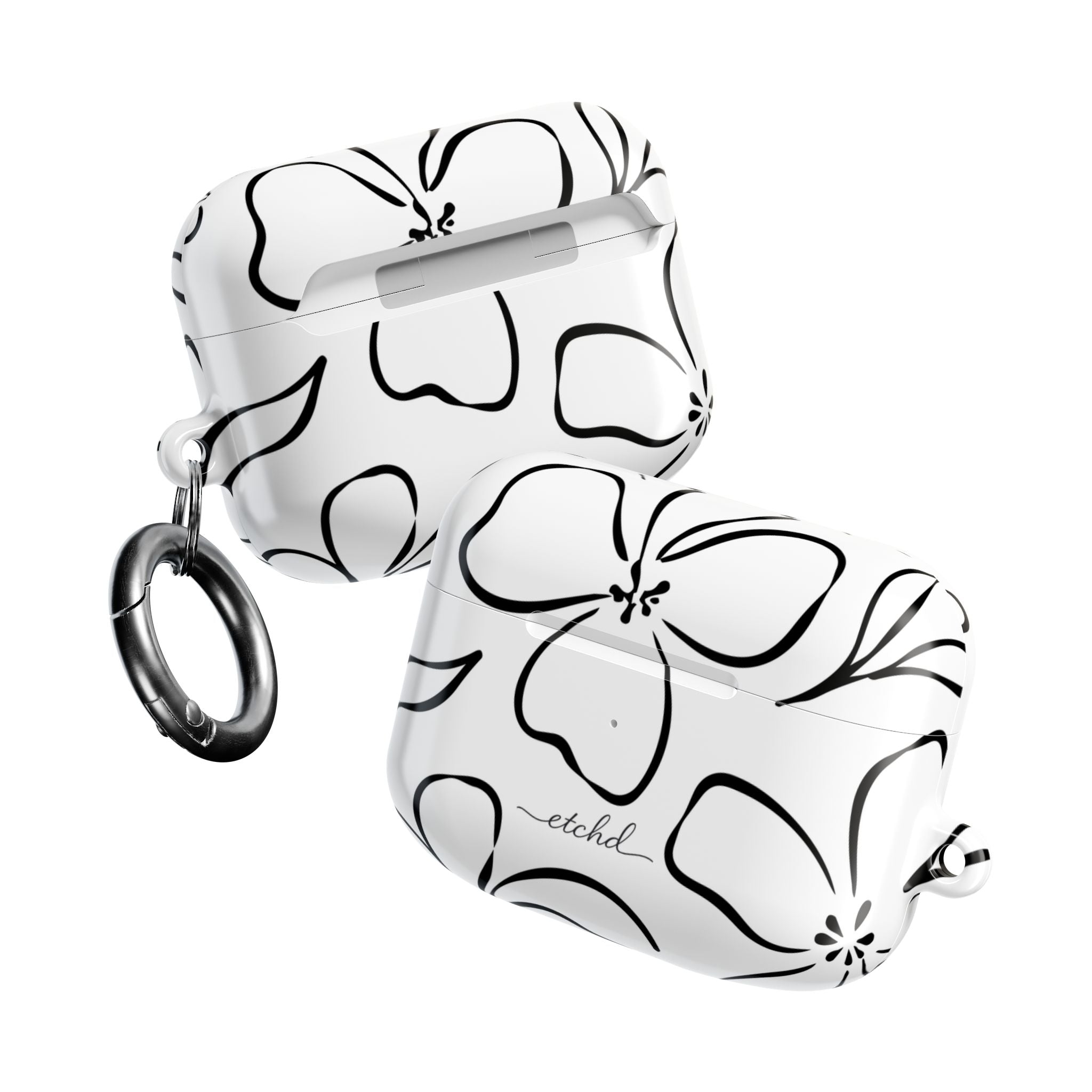 White & Black Floral AirPod Case by etchd, view 10