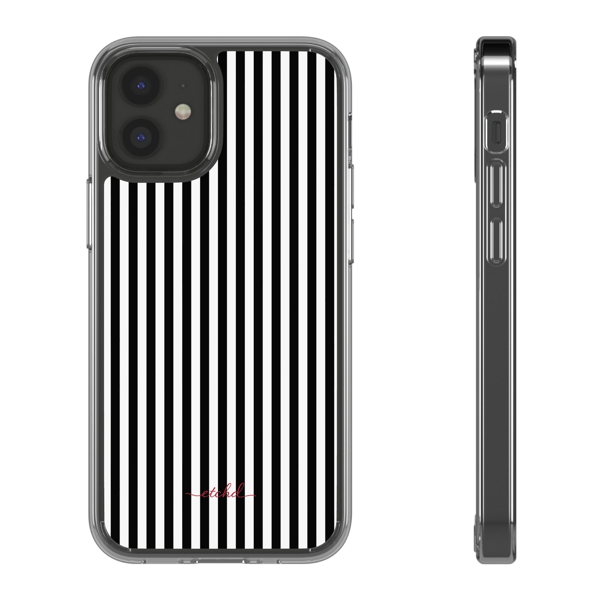 Black & White Striped Clear Phone Case by etchd, view 2