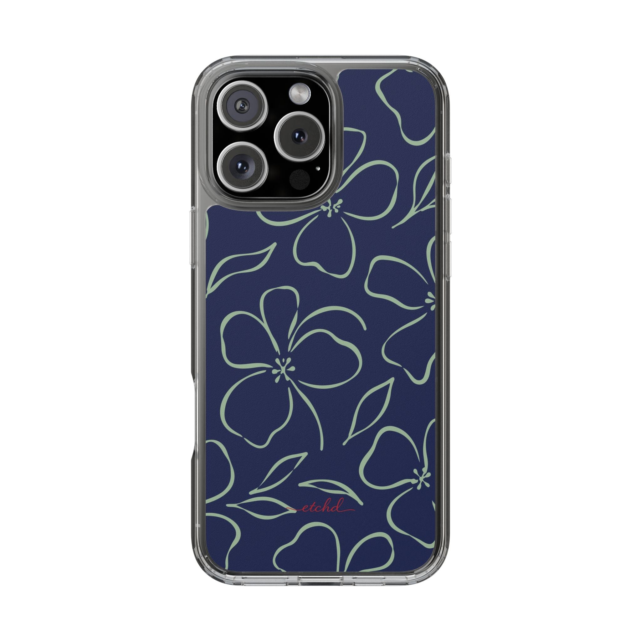 Navy & Sage Floral Clear Phone Case by etchd