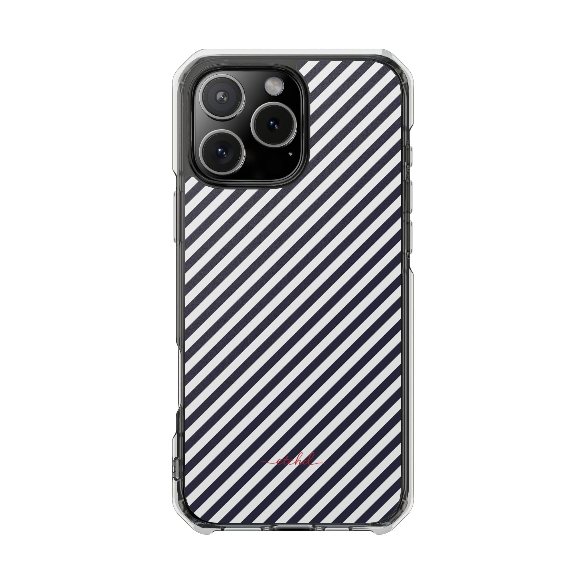 Navy & White Striped Diagonal Clear Magnetic Phone Case by etchd