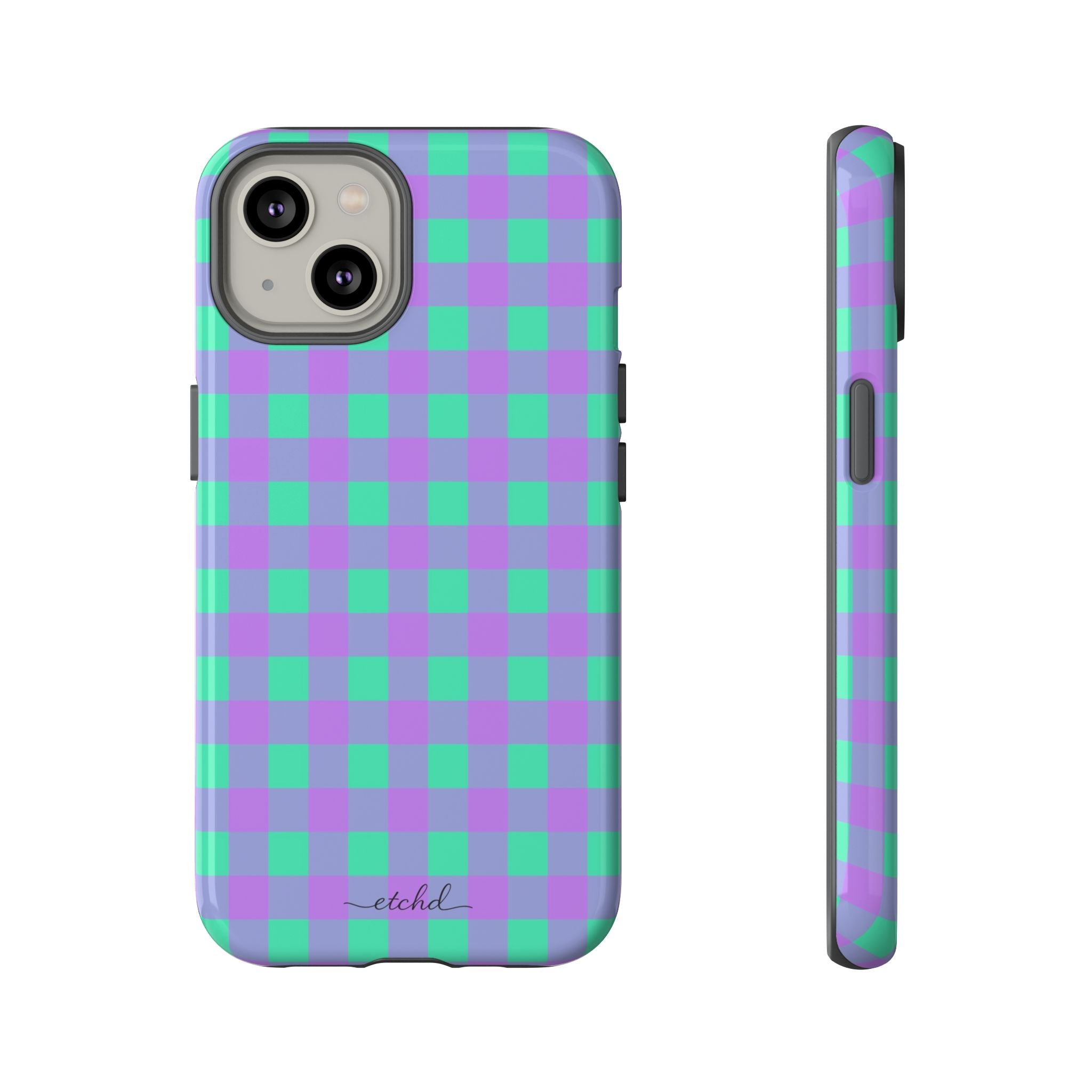 Hypermint & Lilac Gingham Phone Case by etchd, view 2