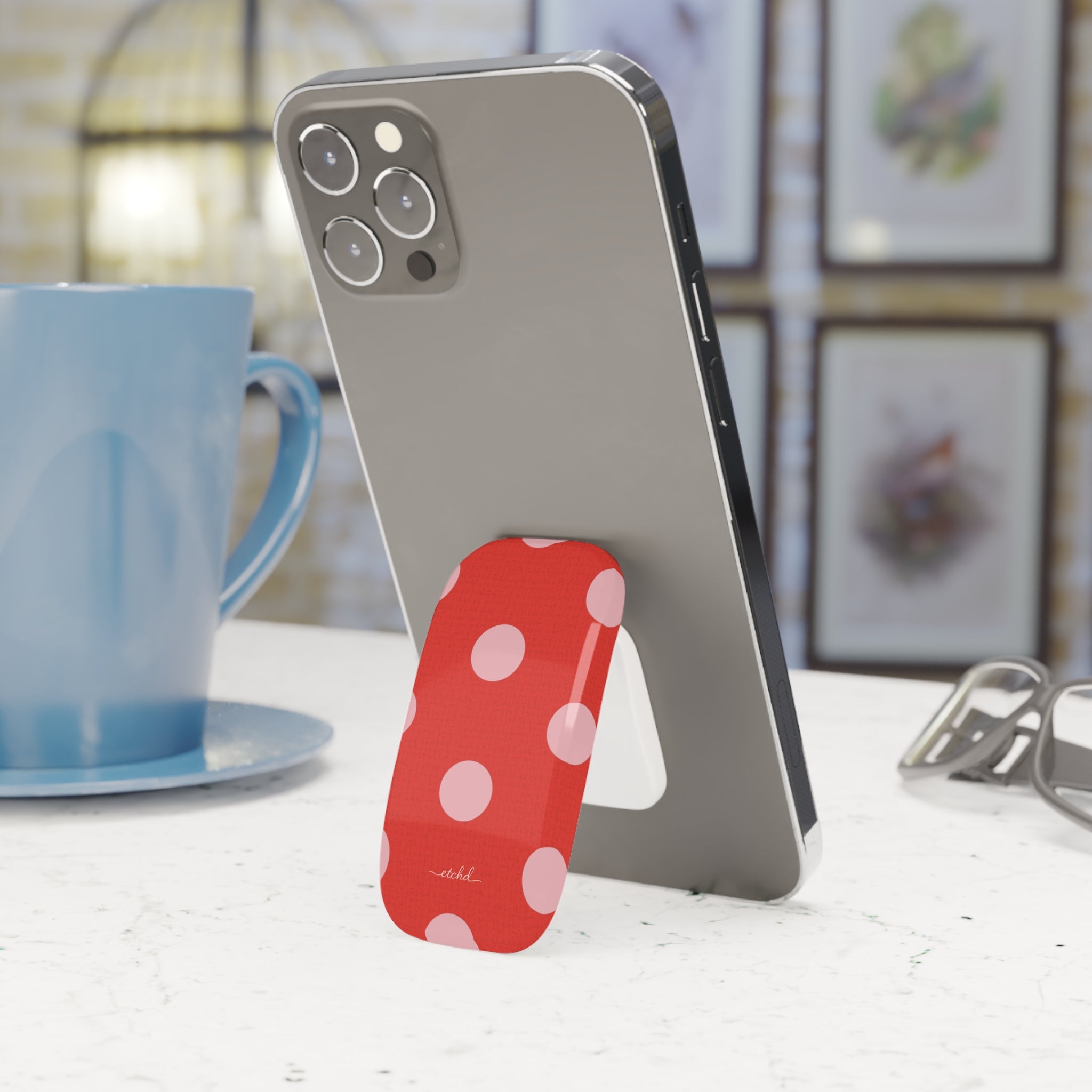 Blush & Poppy Polka Dot Anello clip per telefono di etchd, vista 3