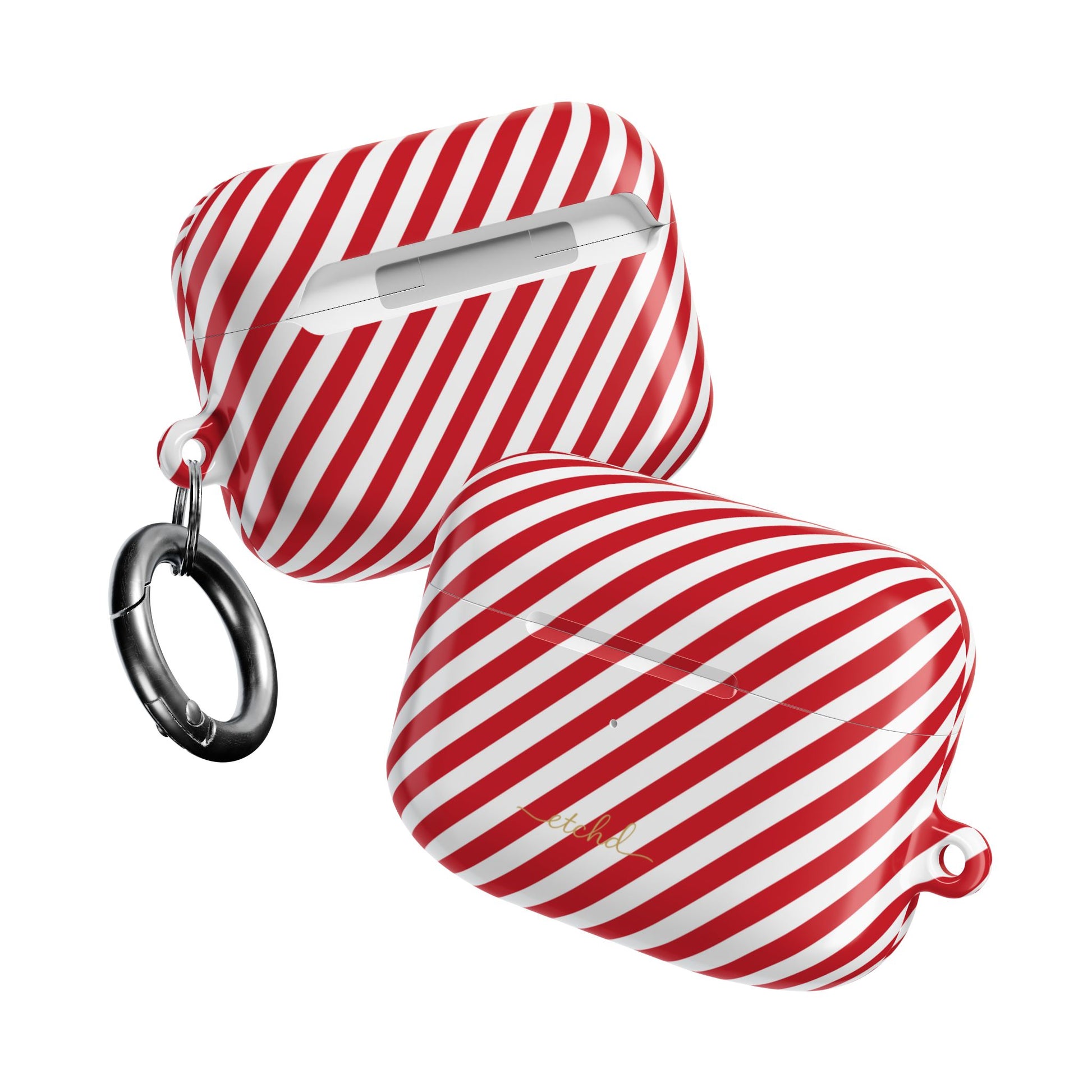 Classic Red & White Striped Diagonal AirPod Case by etchd, view 10