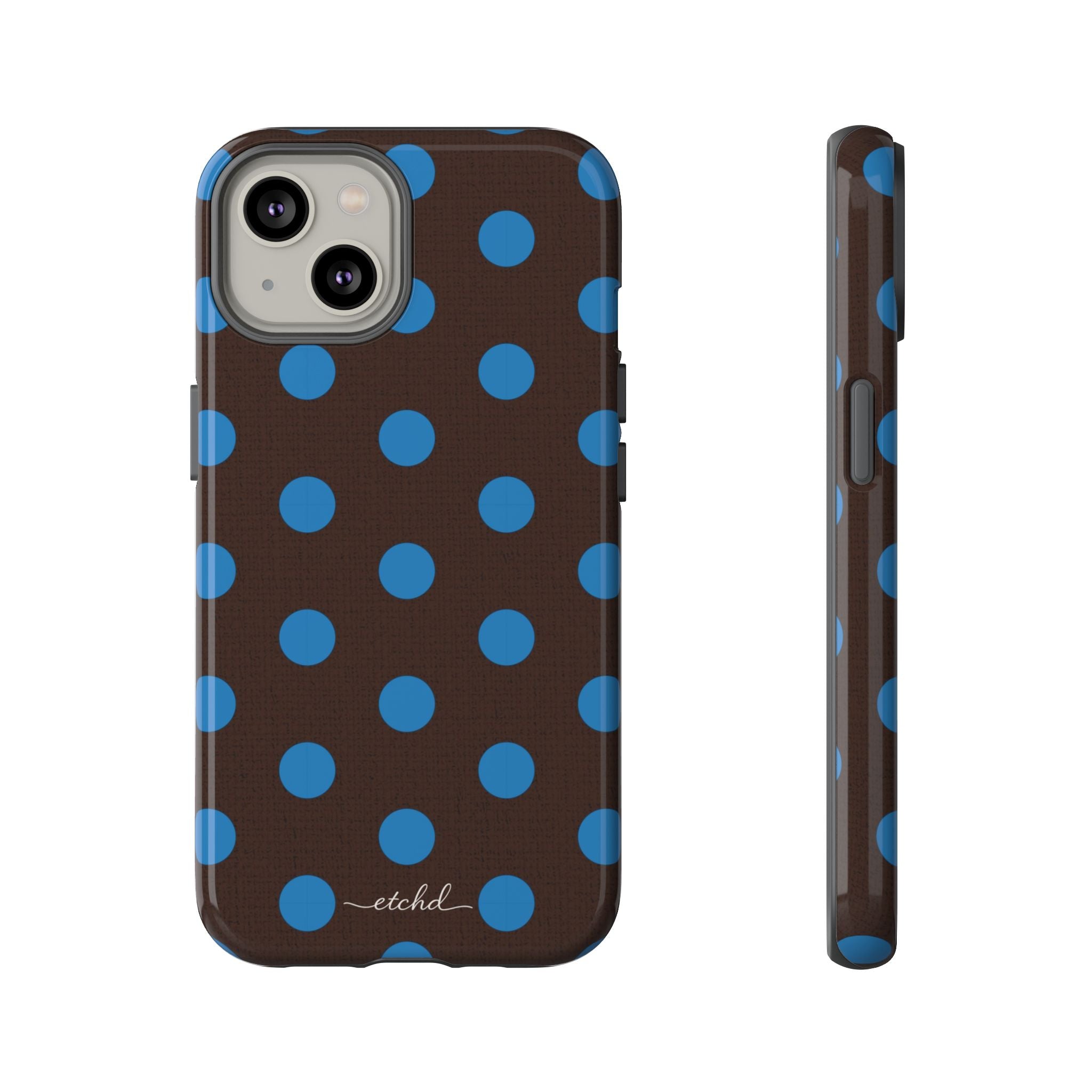 Cerulean & Espresso Polka Dot Phone Case by etchd, view 2