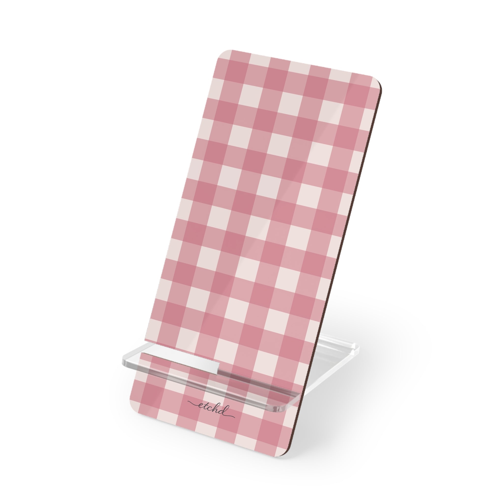 Blush & Cream Gingham Phone Stand by etchd