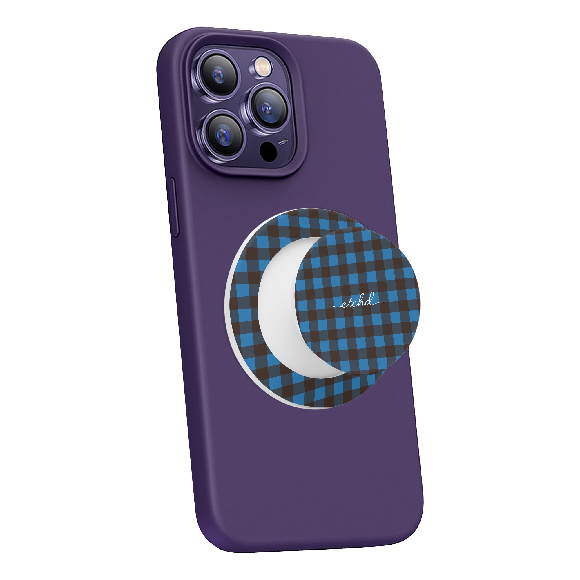 Cerulean & Espresso Gingham Phone Grip And Stand by etchd, view 7