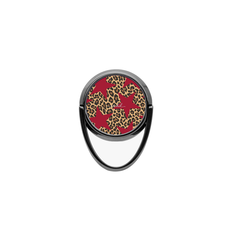 Leopard & Red Stars Anillo soporte para móvil-zoom-