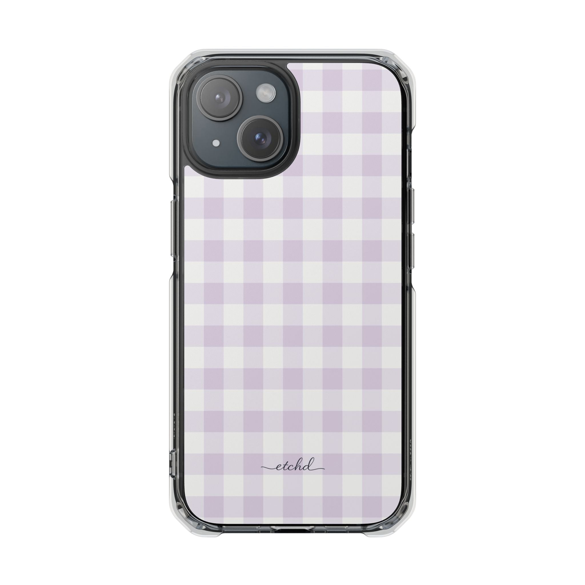 Lilac Gingham Clear Magnetic Phone Case by etchd, view 2