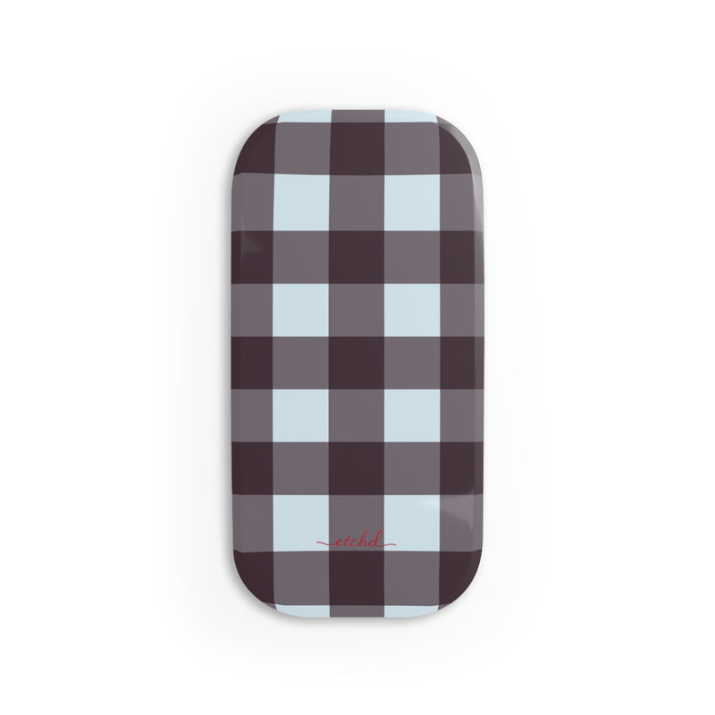 Blue & Plum Gingham Agarre clipsable para móvil de etchd