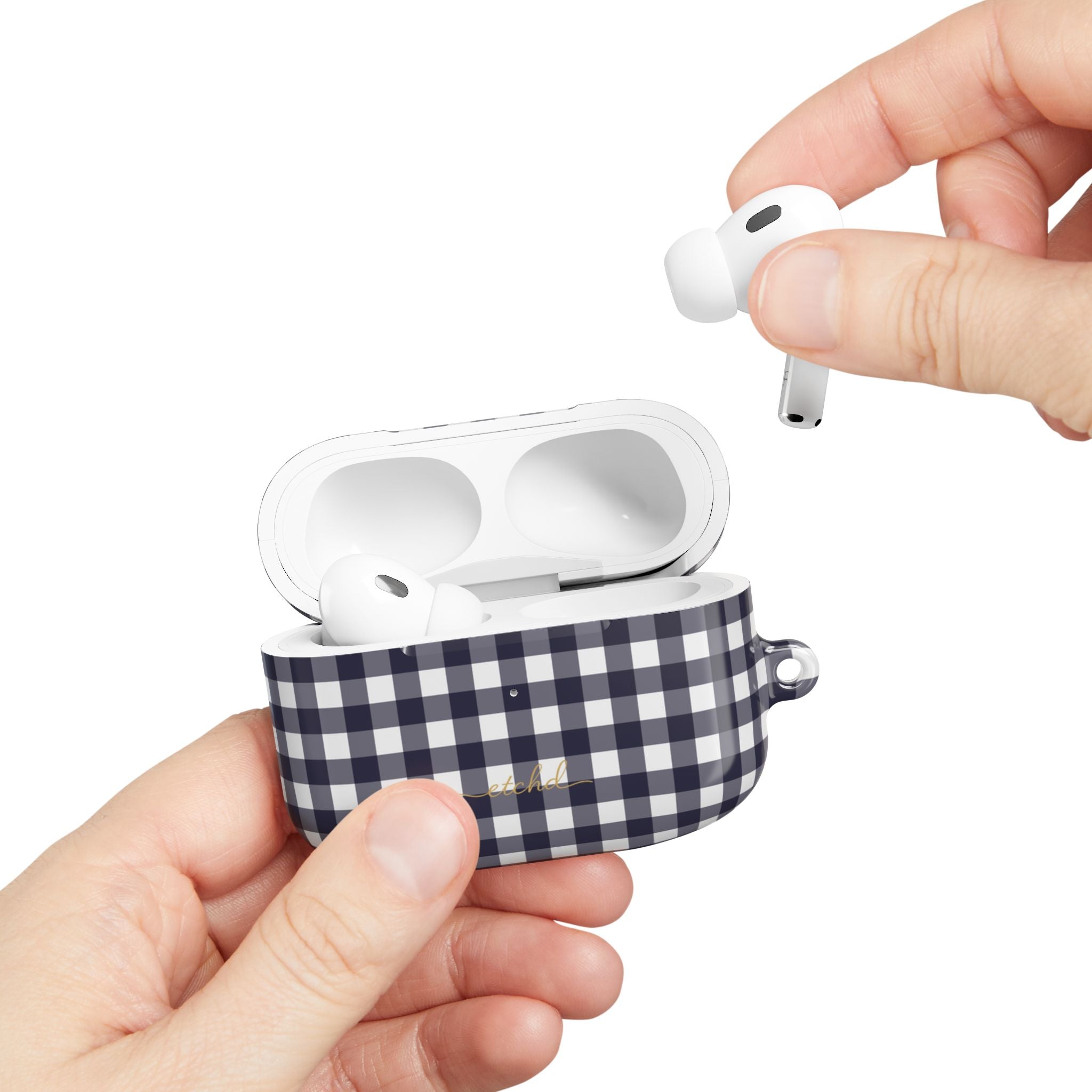 White & Navy Gingham AirPod Case by etchd, view 11
