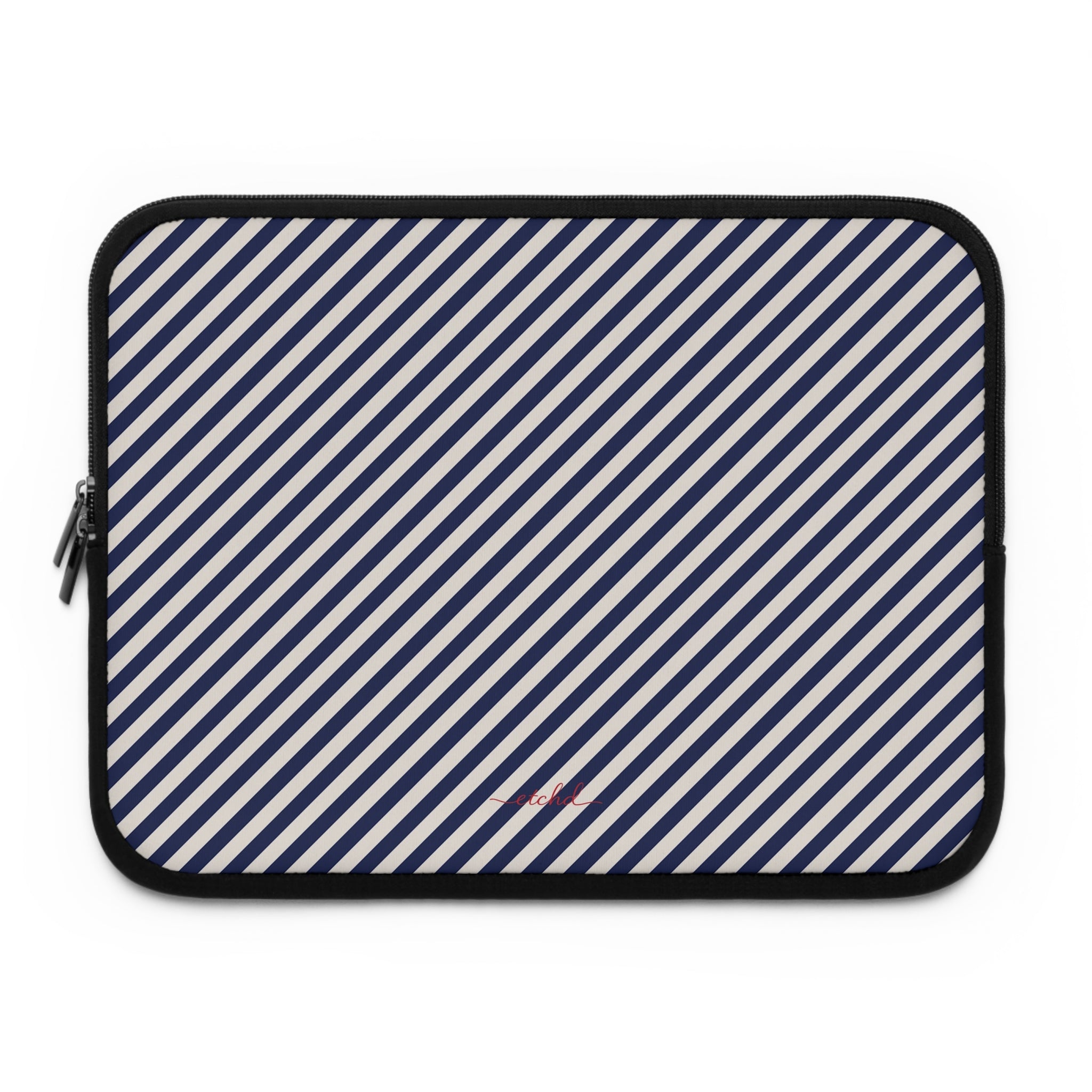 Navy & Cream Striped Diagonal Laptop Sleeve by etchd