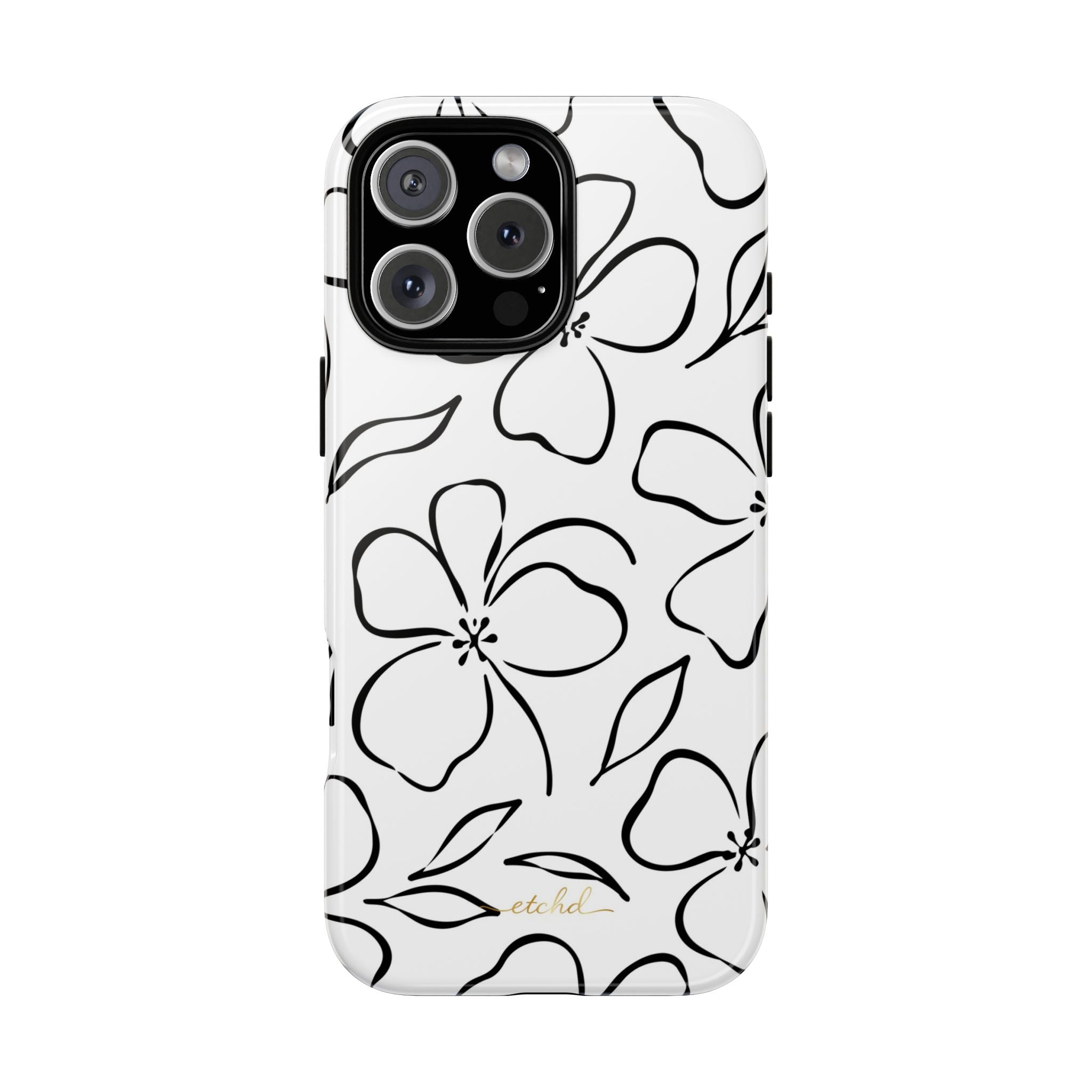 White & Black Floral Phone Case by etchd