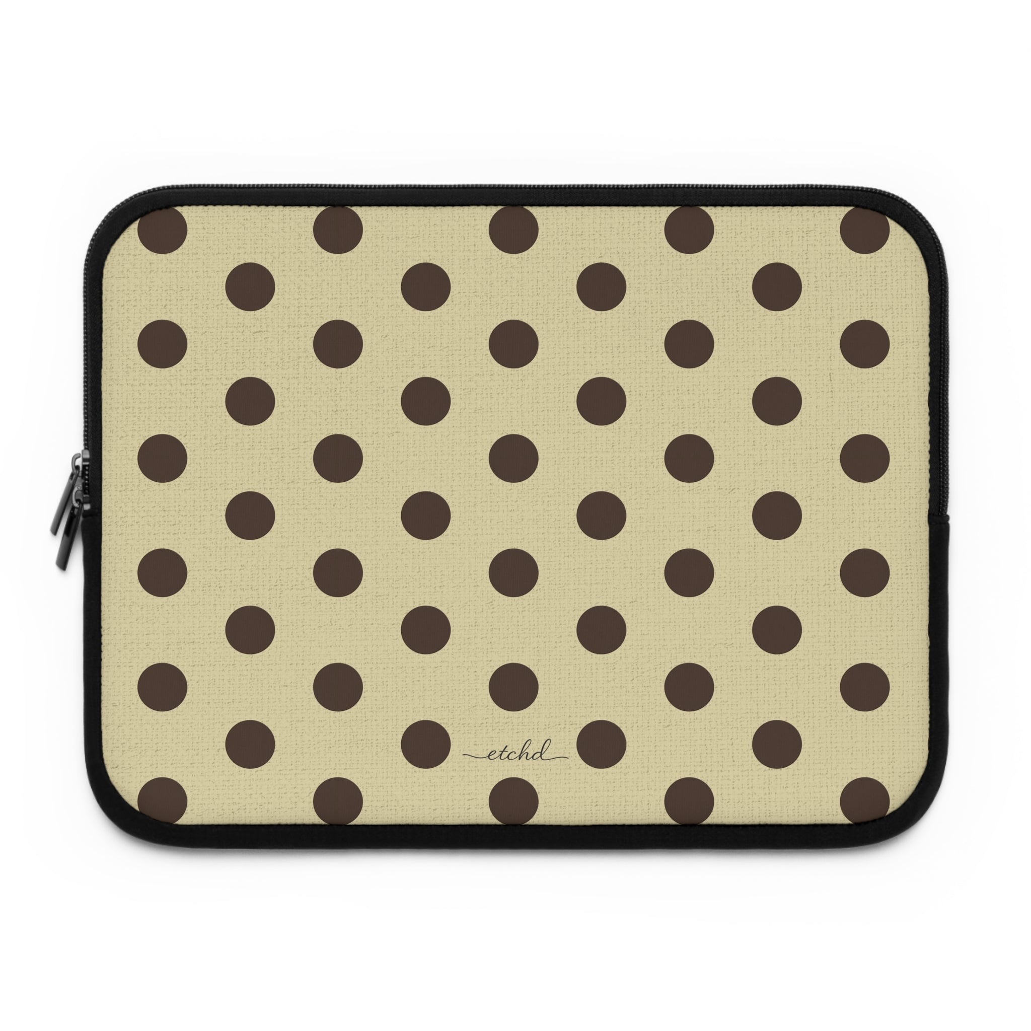 Butter Yellow And Brown Polka Dot Laptop Sleeve by etchd