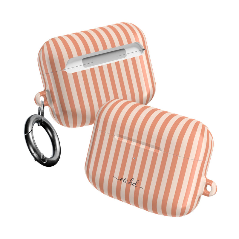 Coral & Cream Striped AirPod Case by etchd, view 10