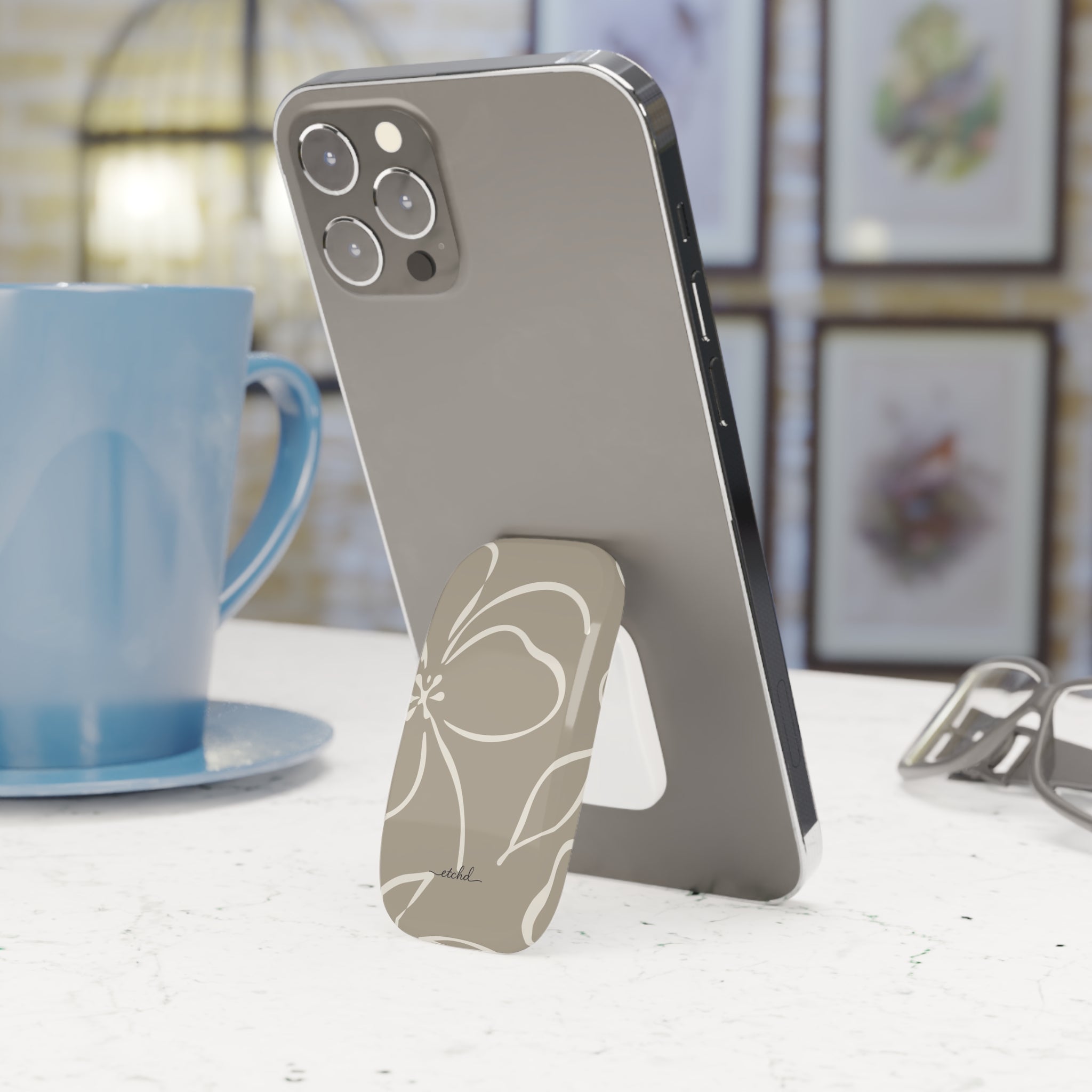 Neutral Floral Click-On Phone Grip by etchd, view 3