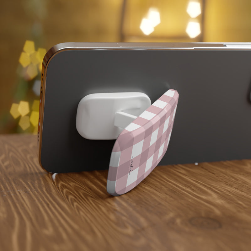 Pink & White Gingham Click-On Phone Grip by etchd, view 4