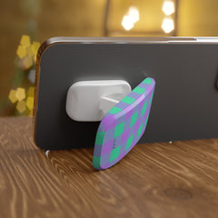 Hypermint & Lilac Gingham Click-On Phone Grip by etchd, view 4
