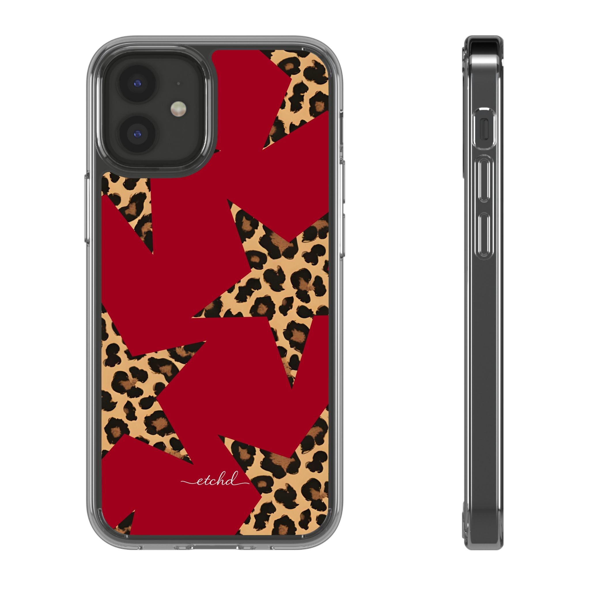 Red & Leopard Stars Clear Phone Case by etchd, view 2