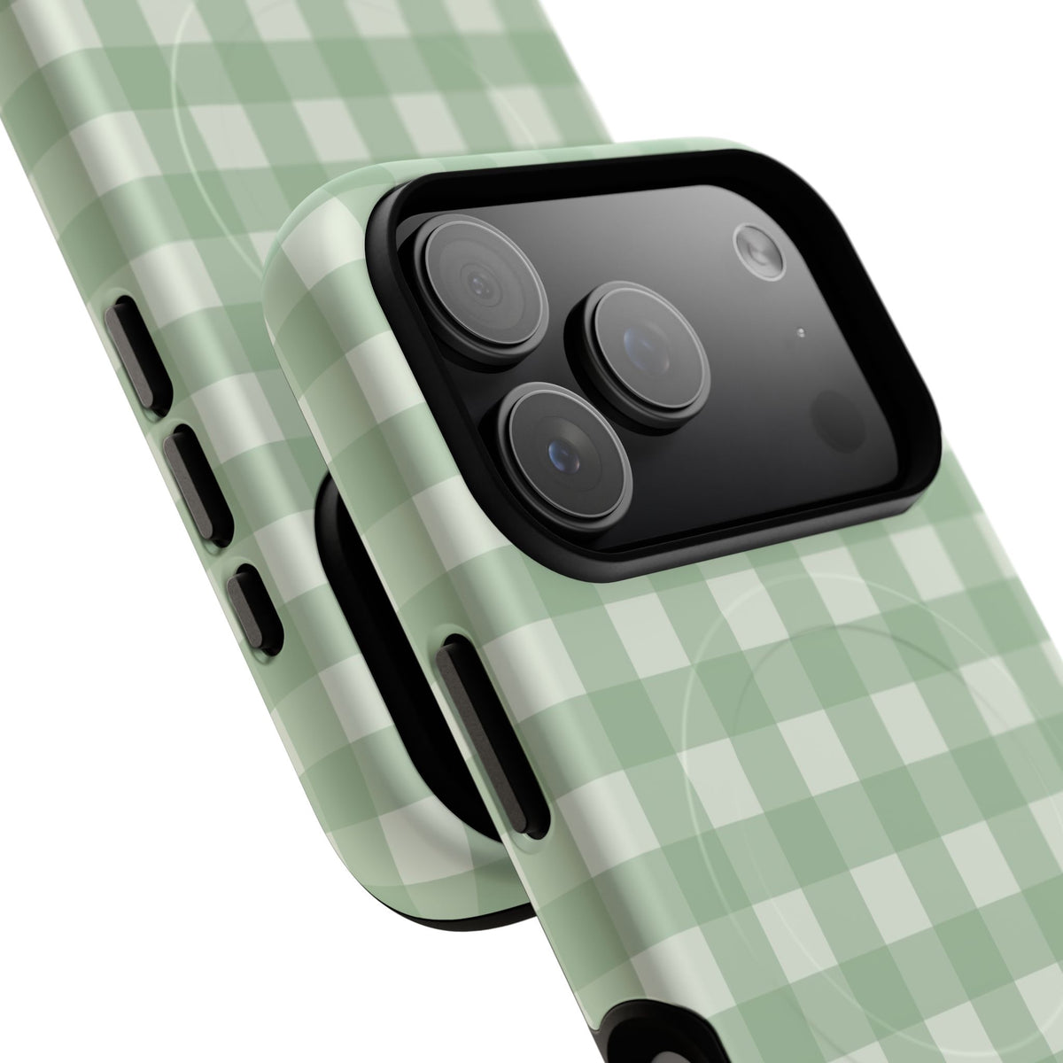 Sage & Cream Gingham Magnetic Phone Case by etchd, view 100