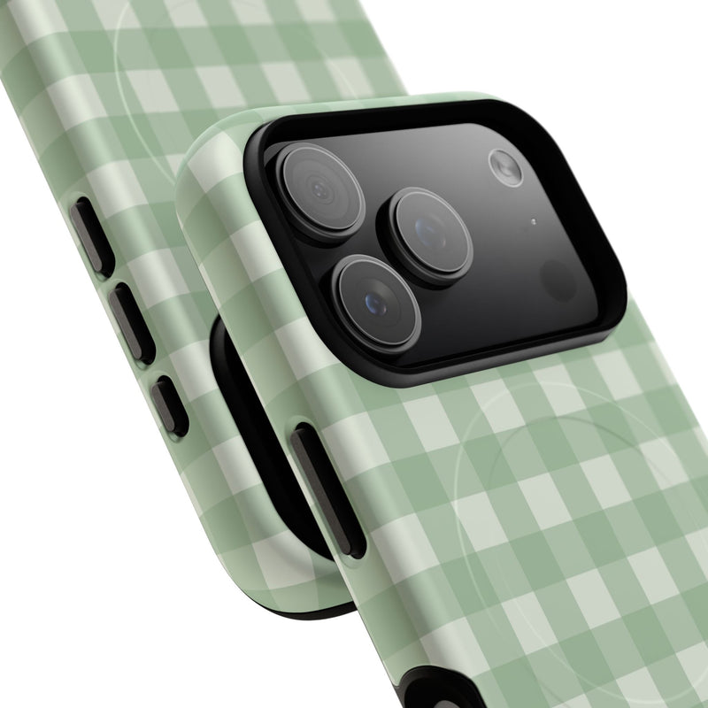 Sage & Cream Gingham Magnetic Phone Case by etchd, view 100