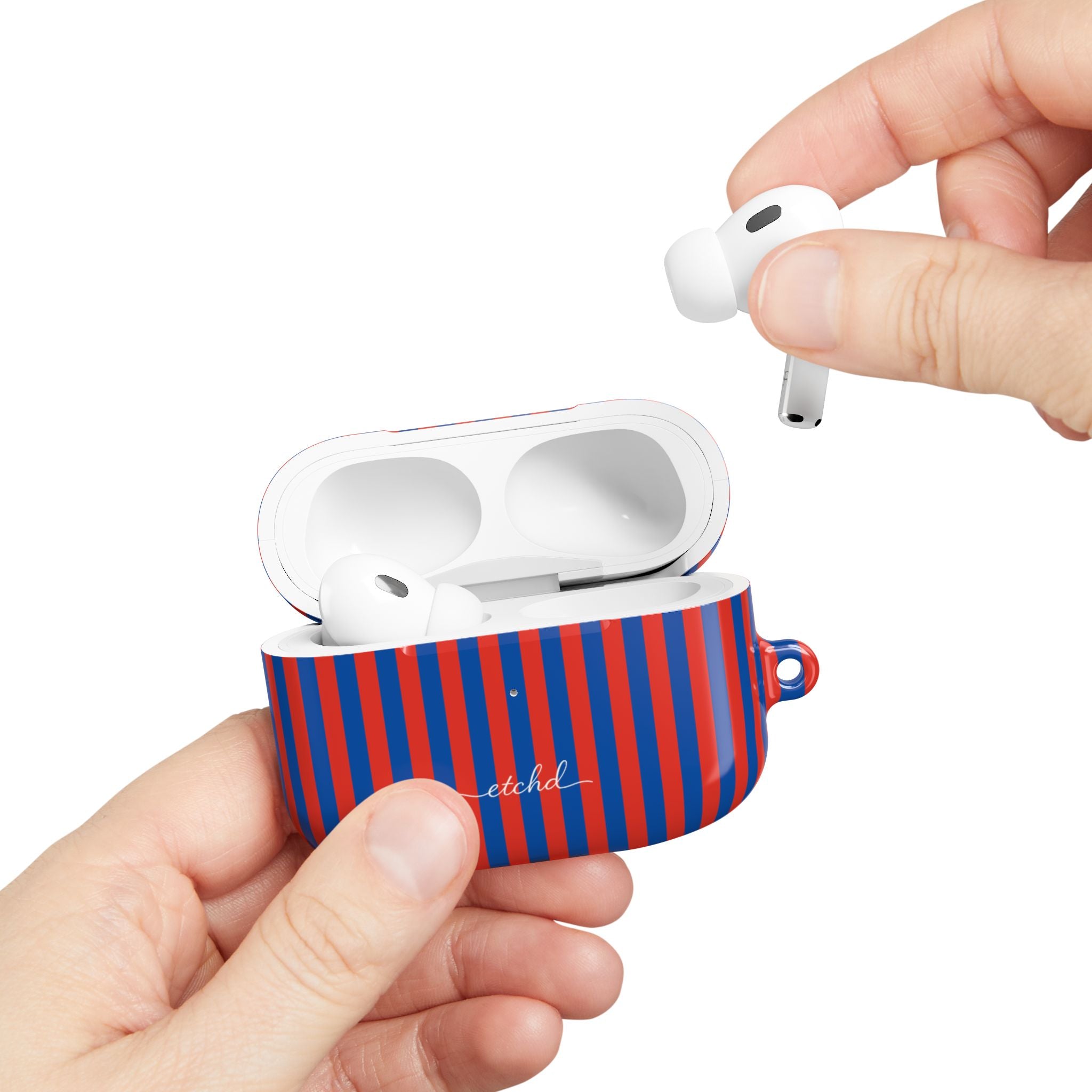 Cobalt & Poppy Striped AirPod Case by etchd, view 11