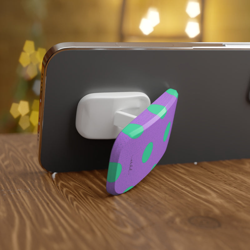 Hypermint And Lilac Polka Dot Click-On Phone Grip by etchd, view 4