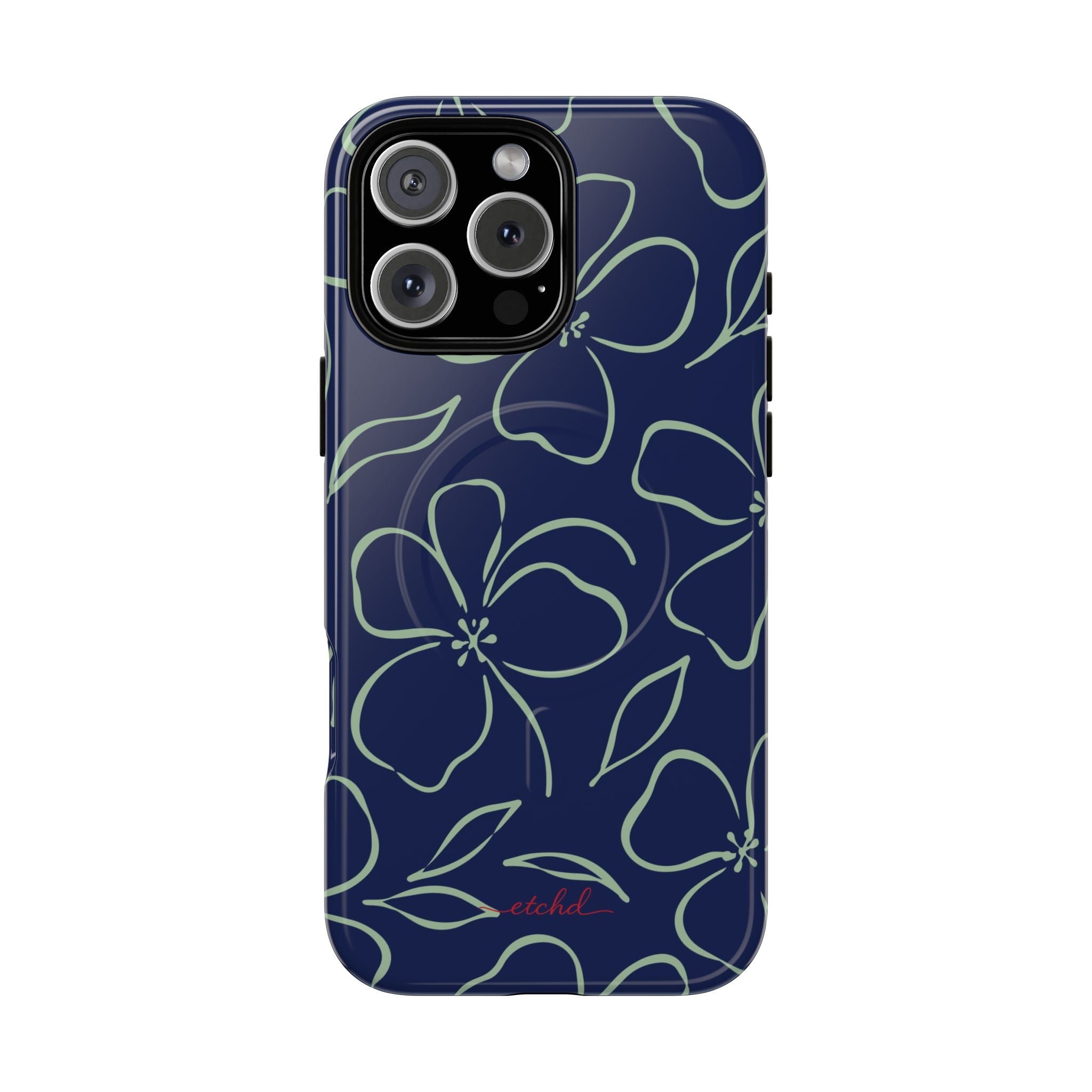 Navy & Sage Floral Funda magnética para móvil de etchd