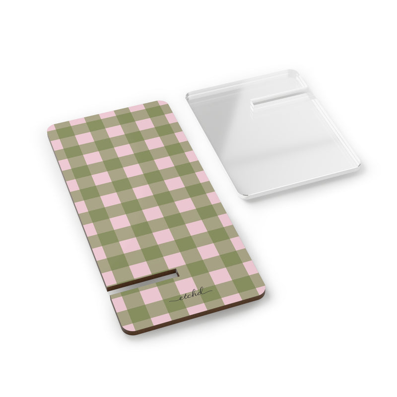 Green & Pink Gingham Phone Stand by etchd, view 2