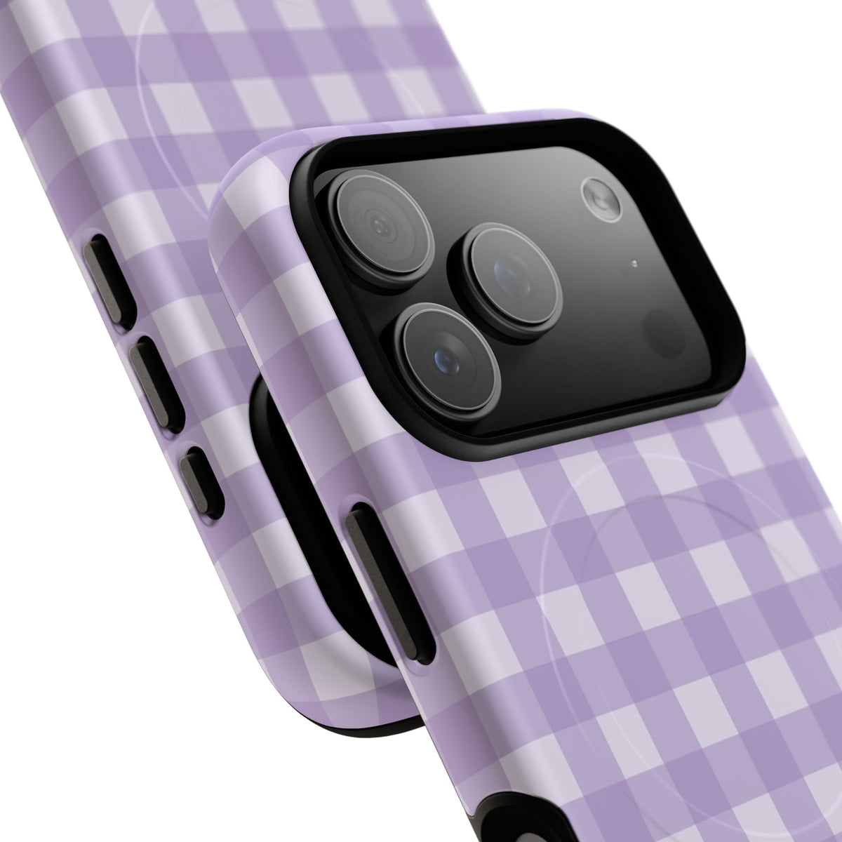 Lilac & Cream Gingham Magnetic Phone Case by etchd, view 100