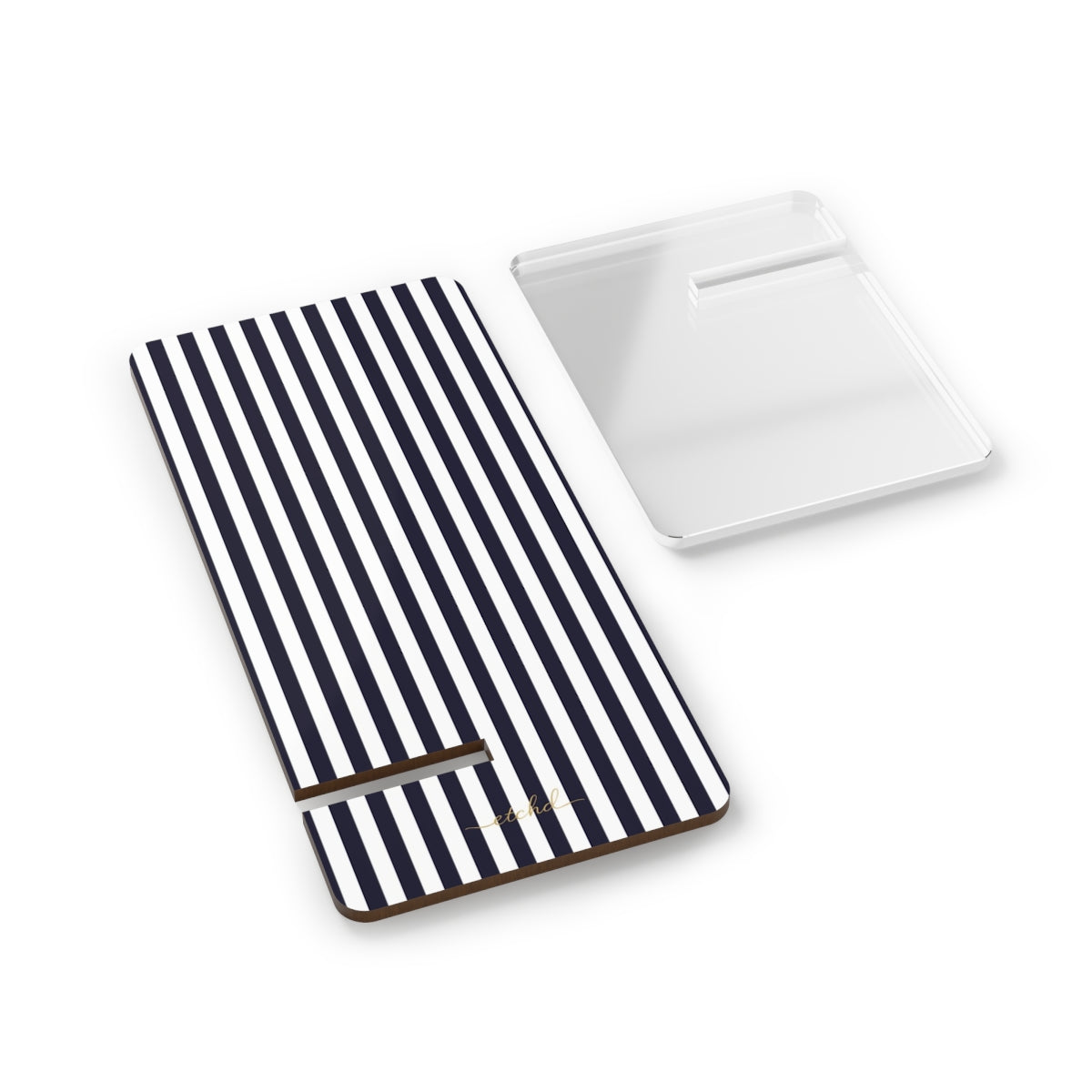 Navy & White Striped Soporte para móvil de etchd, vista 2
