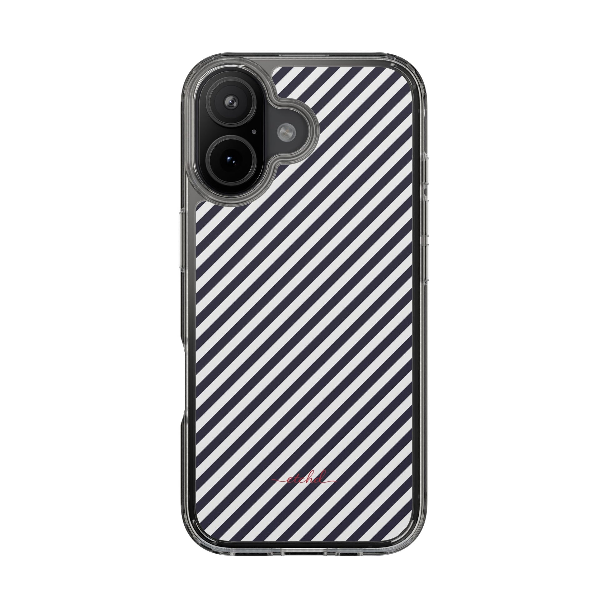 Navy & White Striped Diagonal Clear Phone Case by etchd, view 35