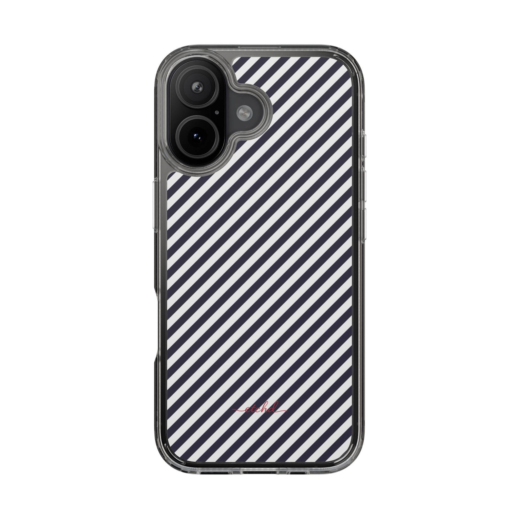 Navy & White Striped Diagonal Clear Phone Case by etchd, view 35