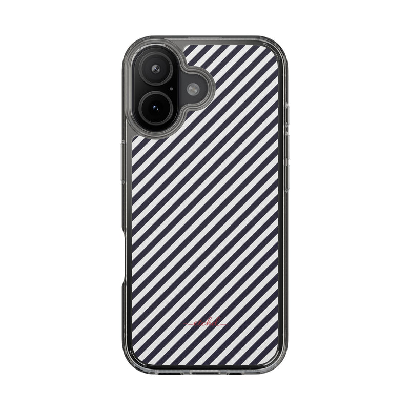 Navy & White Striped Diagonal Clear Phone Case by etchd, view 35