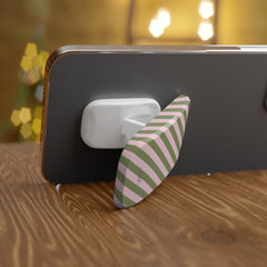 Green & Pink Striped Diagonal Click-On Phone Grip by etchd, view 4