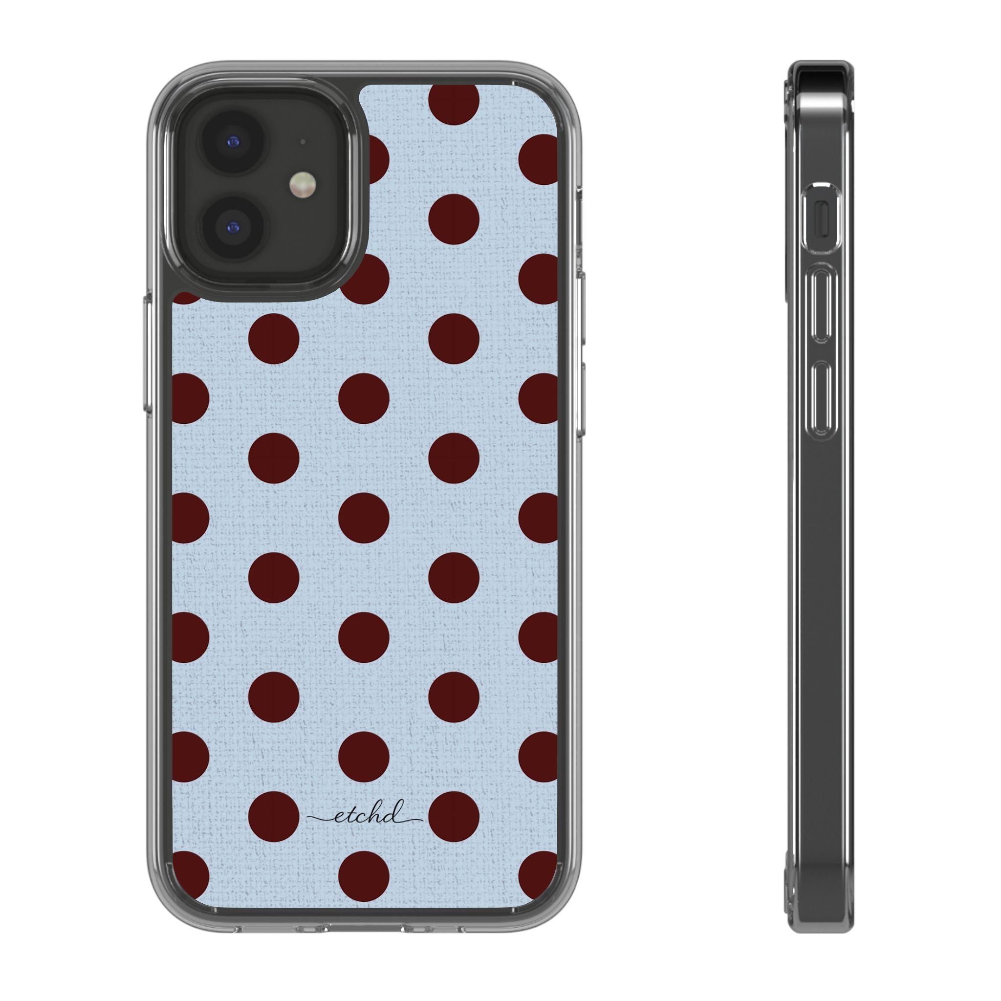 Blue & Cherry Polka Dot Clear Phone Case by etchd, view 2