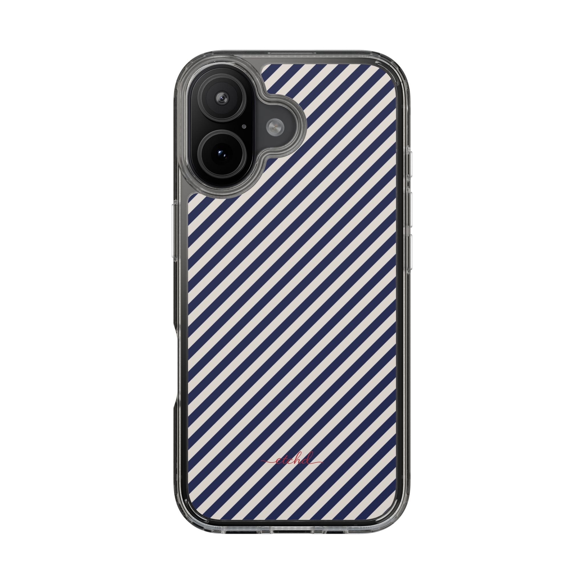Navy & Cream Striped Diagonal Clear Phone Case by etchd, view 35