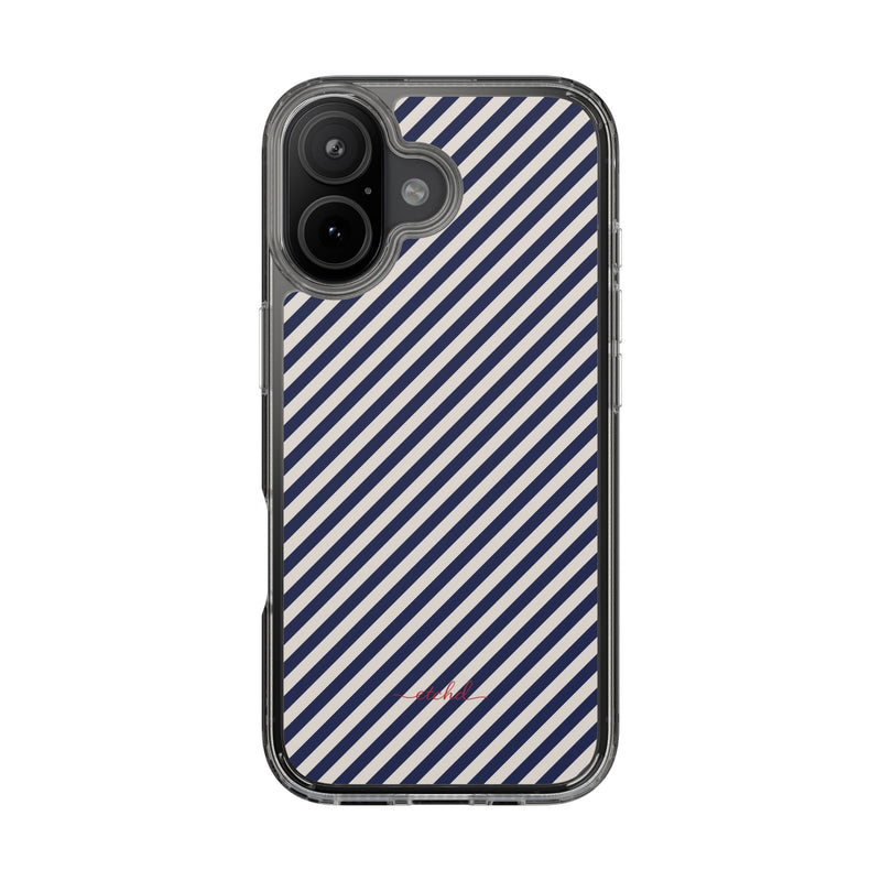 Navy & Cream Striped Diagonal Clear Phone Case by etchd, view 35