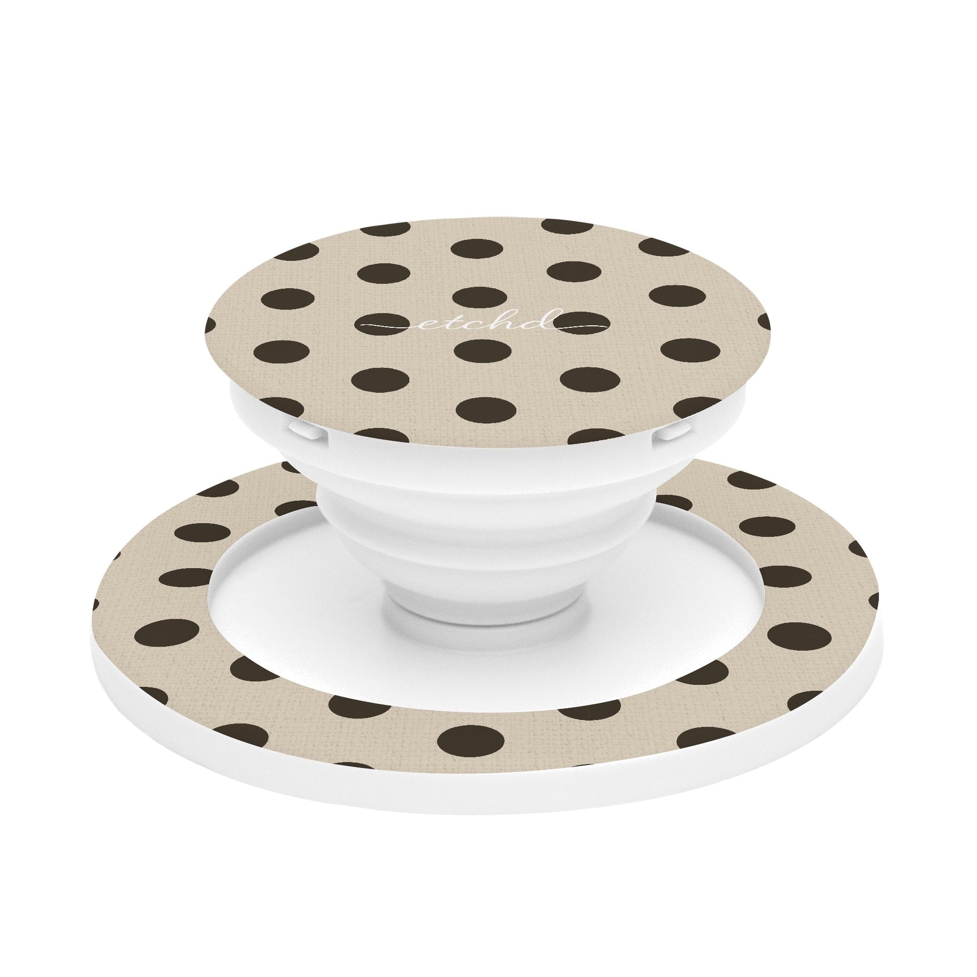 Brown Polka Dot Phone Grip And Stand – designer phone grip and stand by etchd