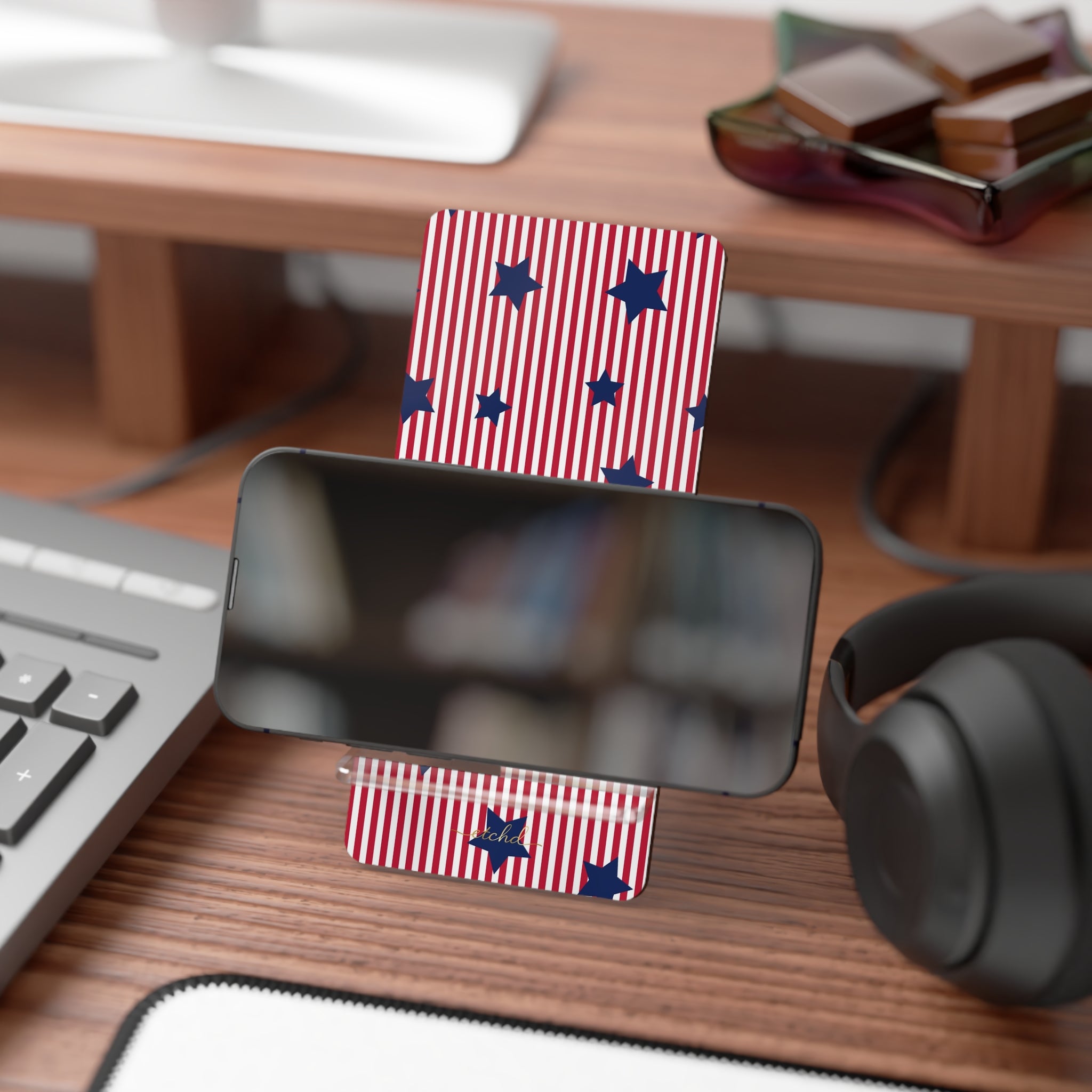 Red Stripes & Blue Stars Phone Stand by etchd, view 4