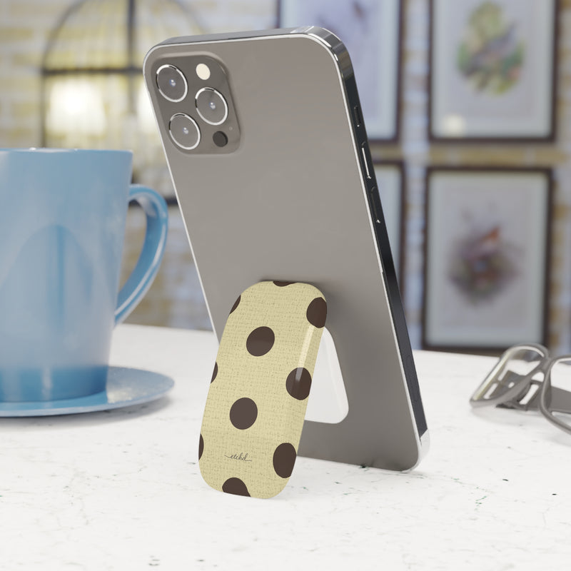 Butter Yellow And Brown Polka Dot Click-On Phone Grip by etchd, view 3