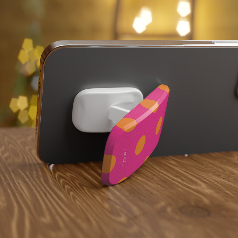Orange And Pink Polka Dot Click-On Phone Grip-zoom-