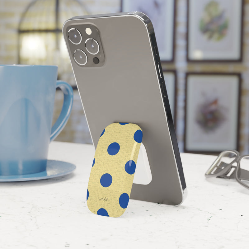 Cobalt And Butter Polka Dot Click-On Phone Grip by etchd, view 3