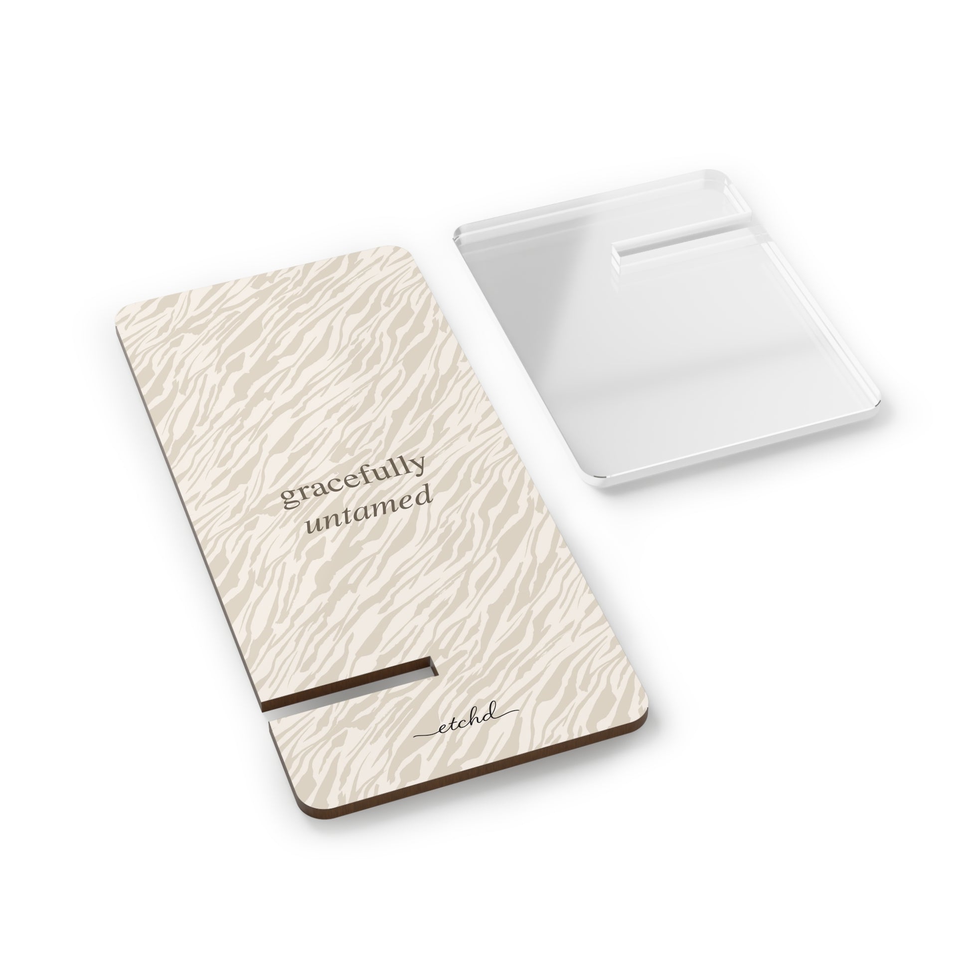 Beige Zebra Phone Stand by etchd, view 2