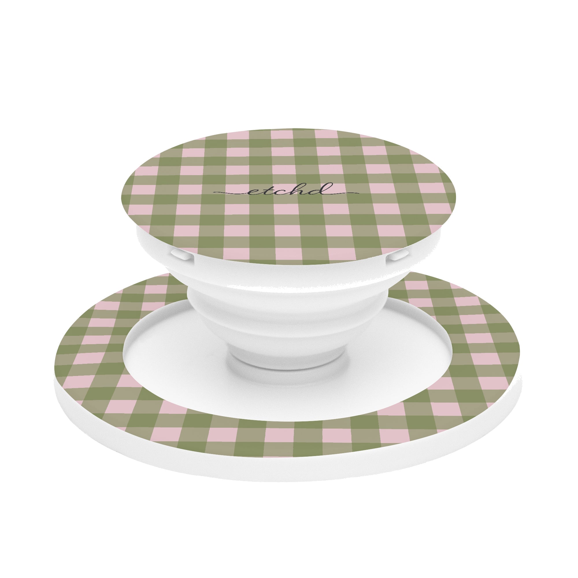 Green & Pink Gingham Anello e supporto per telefono di etchd